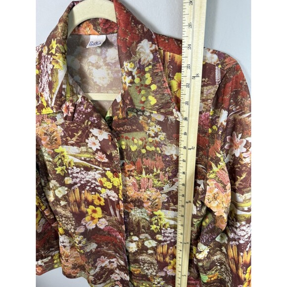 VINTAGE 70'S Bordin Knits Picture Long Sleeve Shirt Button Down Floral Fall - Picture 7 of 8